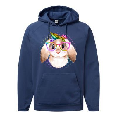 Hipster Rabbit Cute Easter Bunny Performance Fleece Hoodie