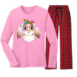 Hipster Rabbit Cute Easter Bunny Women's Long Sleeve Flannel Pajama Set 