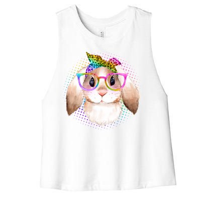 Hipster Rabbit Cute Easter Bunny Women's Racerback Cropped Tank