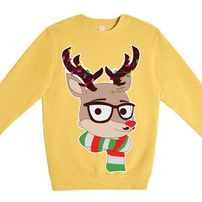 Hipster Red Nose Reindeer Christmas Lights Premium Crewneck Sweatshirt