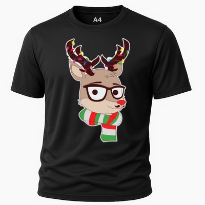 Hipster Red Nose Reindeer Christmas Lights Performance Shirt