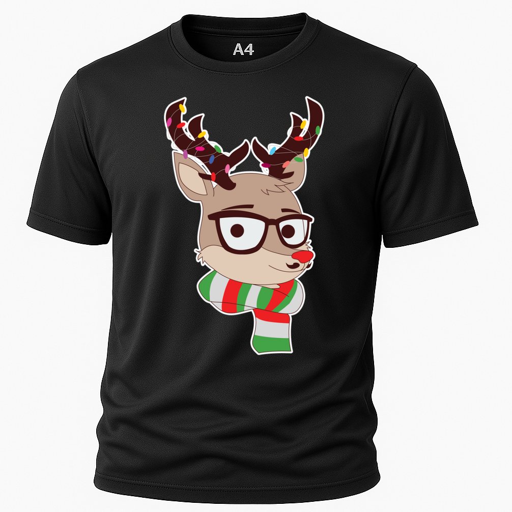 Hipster Red Nose Reindeer Christmas Lights Performance Shirt