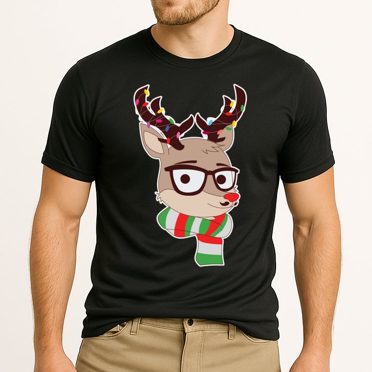 Hipster Red Nose Reindeer Christmas Lights Performance Shirt