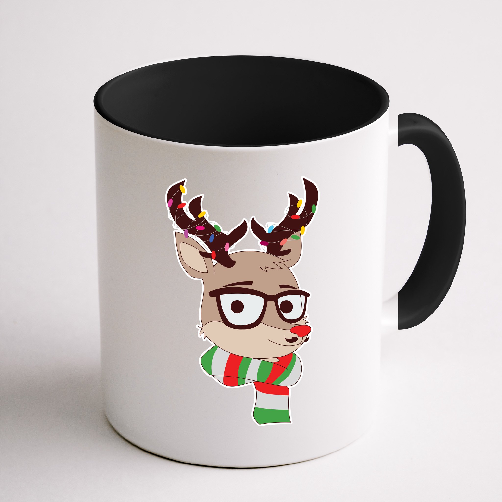 Hipster Red Nose Reindeer Christmas Lights Mug