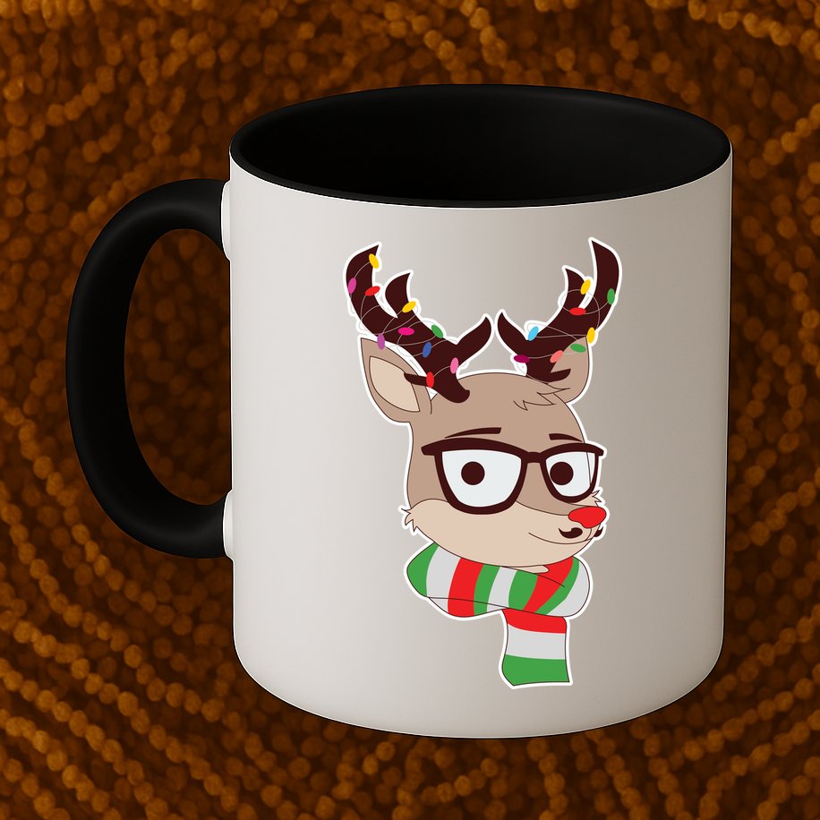 Hipster Red Nose Reindeer Christmas Lights Mug