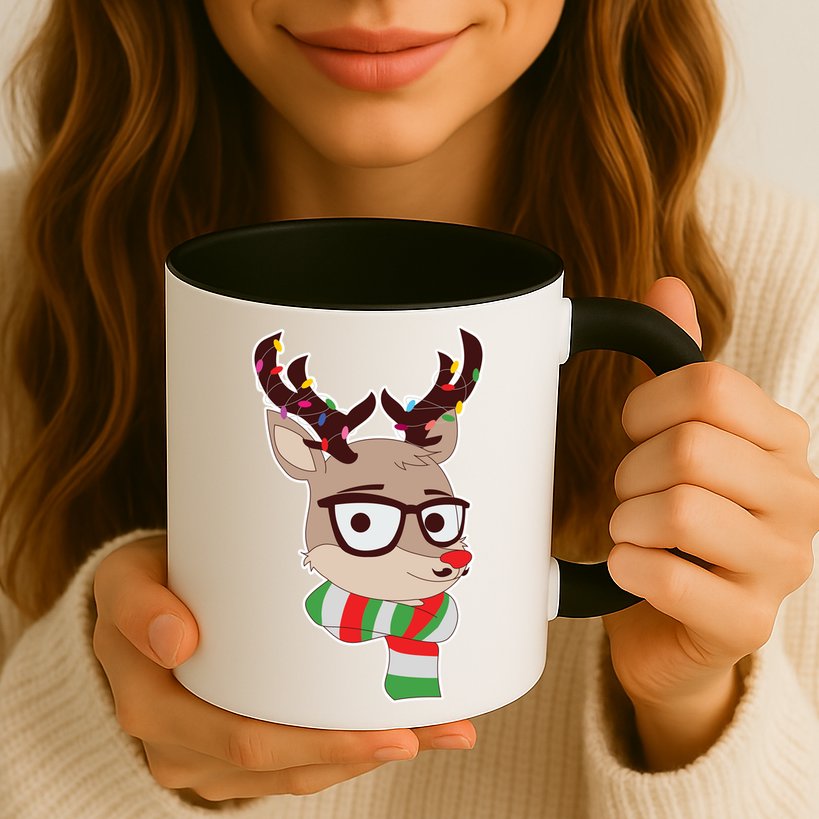 Hipster Red Nose Reindeer Christmas Lights Mug