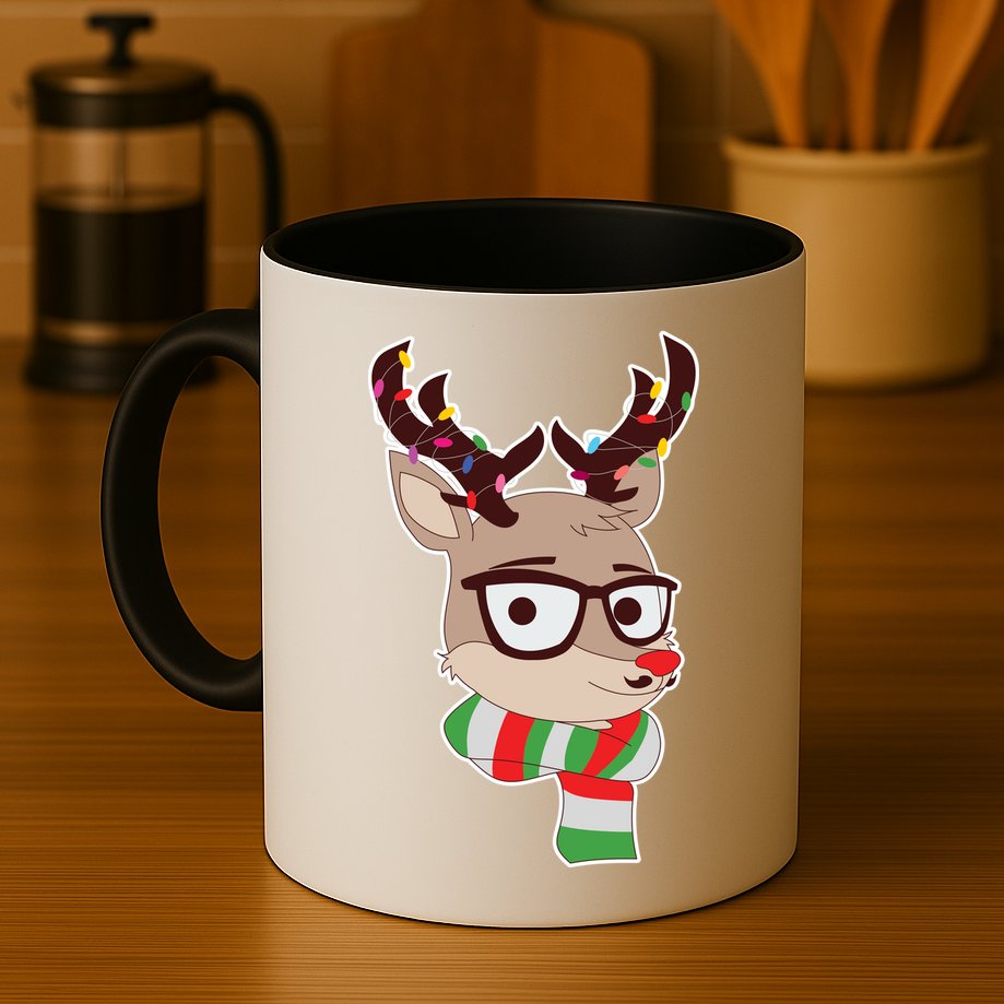 Hipster Red Nose Reindeer Christmas Lights Mug