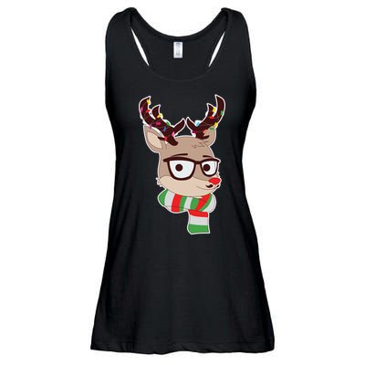 Hipster Red Nose Reindeer Christmas Lights Ladies Essential Flowy Tank