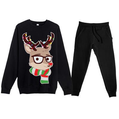 Hipster Red Nose Reindeer Christmas Lights Premium Crewneck Sweatsuit Set