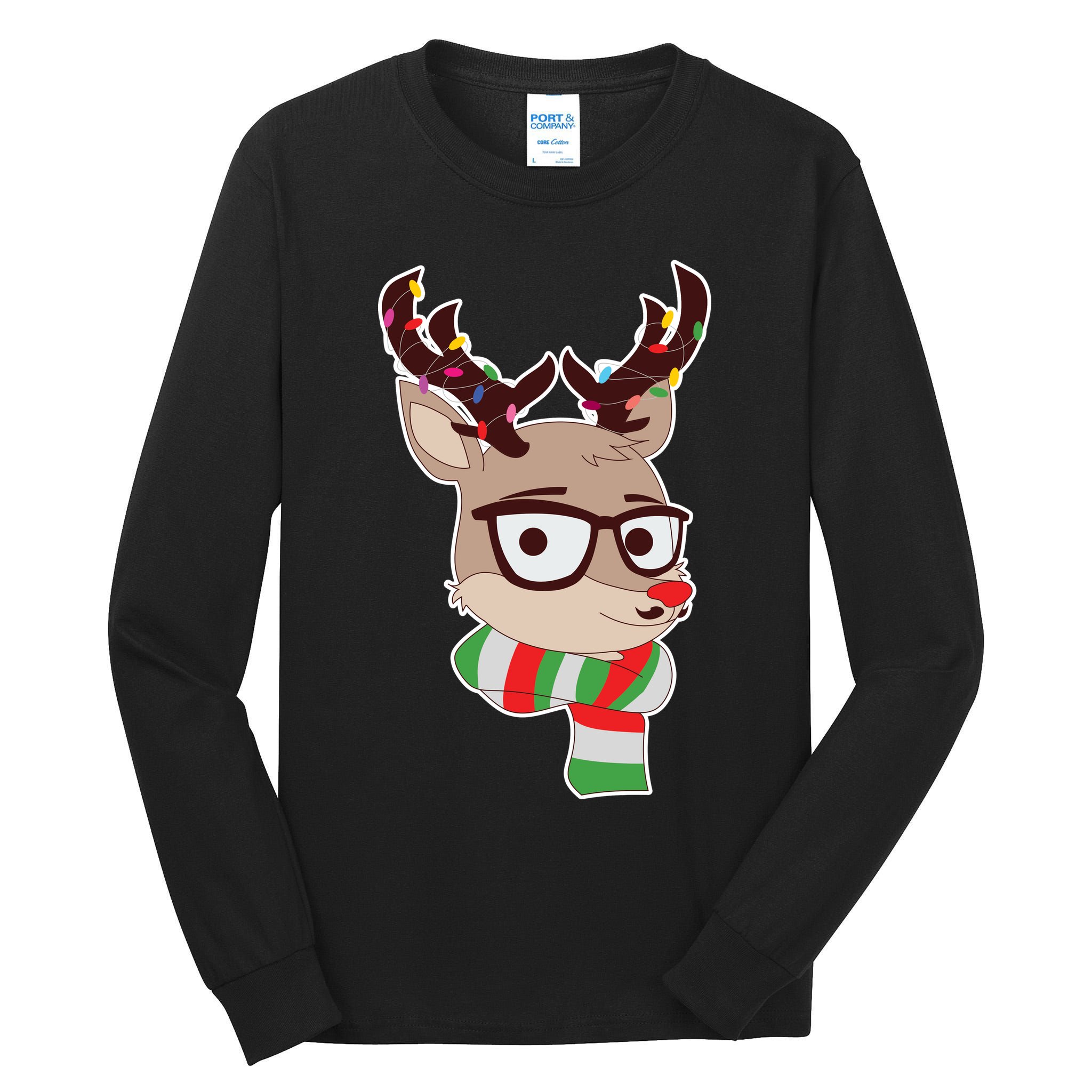 Hipster Red Nose Reindeer Christmas Lights Tall Long Sleeve T-Shirt