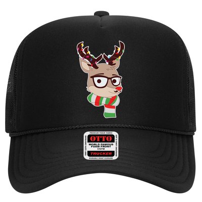 Hipster Red Nose Reindeer Christmas Lights Trucker Hat