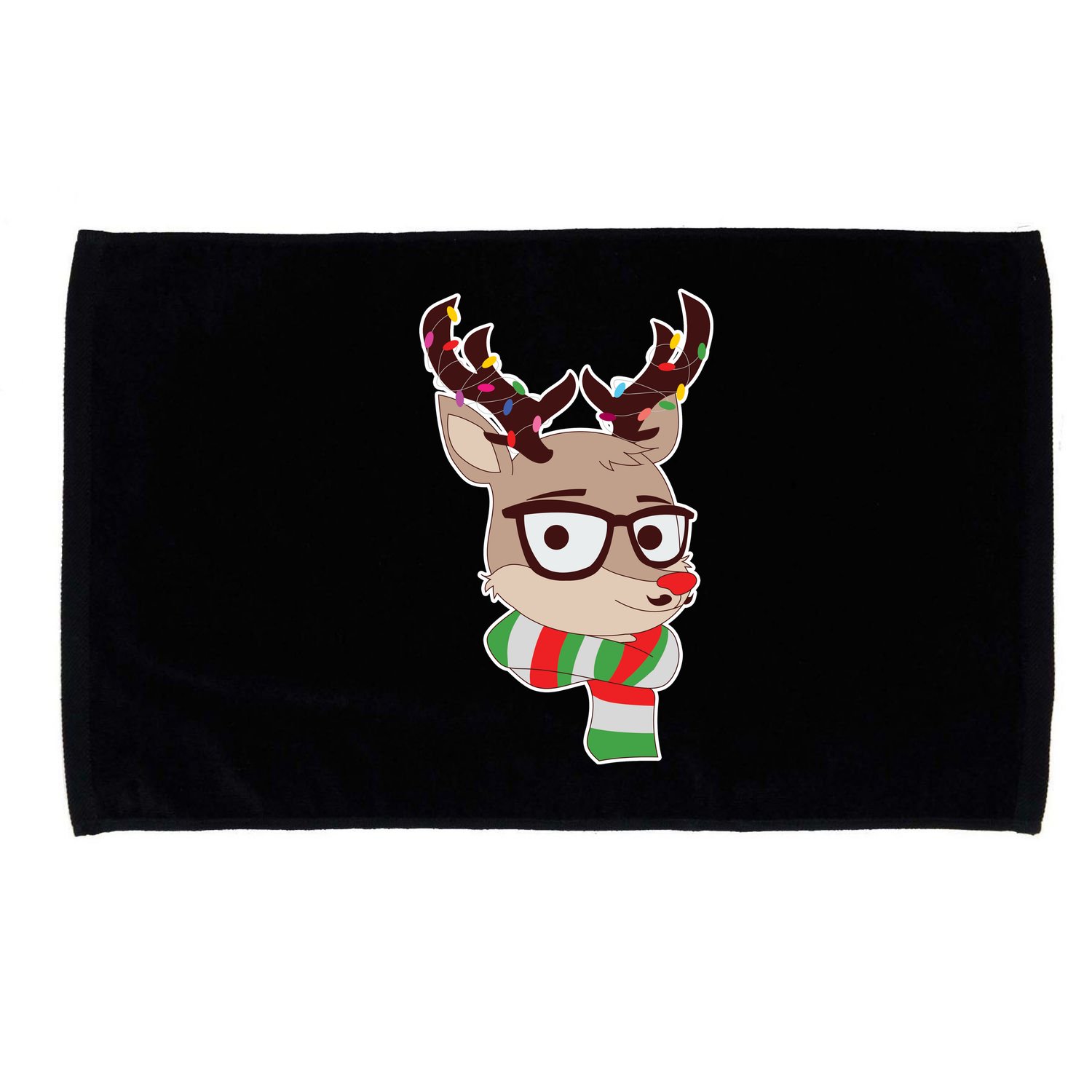 Hipster Red Nose Reindeer Christmas Lights Microfiber Hand Towel