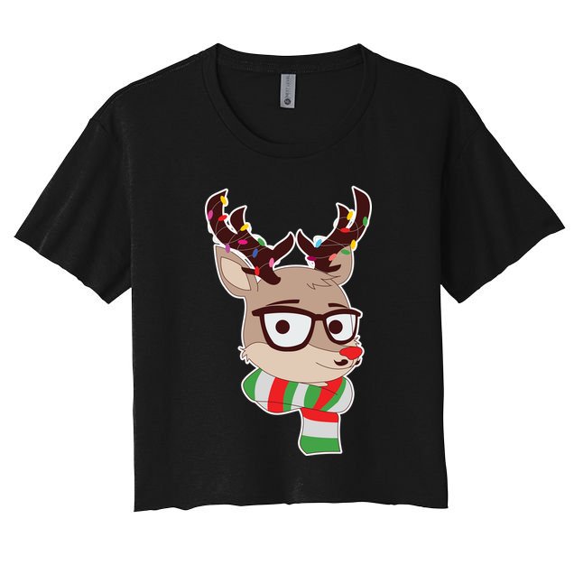 Hipster Red Nose Reindeer Christmas Lights Crop Top