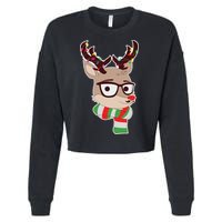 Hipster Red Nose Reindeer Christmas Lights Cropped Pullover Crew