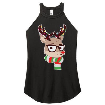 Hipster Red Nose Reindeer Christmas Lights Women's Perfect Tri Rocker Tank