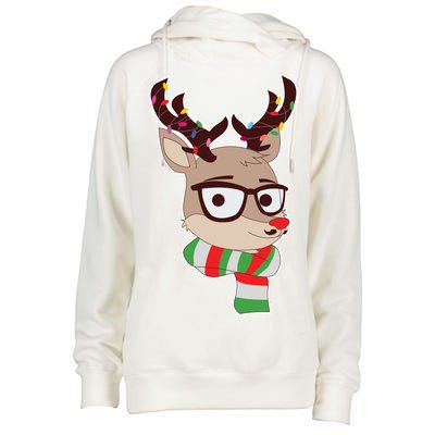 Hipster Red Nose Reindeer Christmas Lights Womens Funnel Neck Pullover Hood