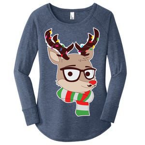 Hipster Red Nose Reindeer Christmas Lights Women's Perfect Tri Tunic Long Sleeve Shirt