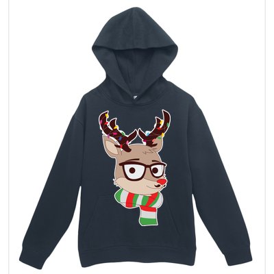 Hipster Red Nose Reindeer Christmas Lights Urban Pullover Hoodie