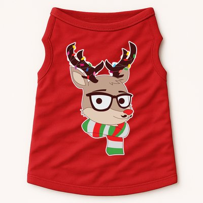 Hipster Red Nose Reindeer Christmas Lights Doggie Tank