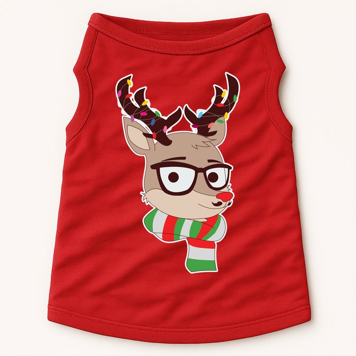 Hipster Red Nose Reindeer Christmas Lights Doggie Tank