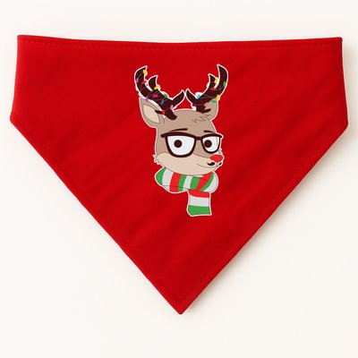 Hipster Red Nose Reindeer Christmas Lights USA-Made Doggie Bandana