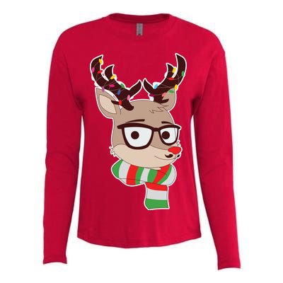 Hipster Red Nose Reindeer Christmas Lights Womens Cotton Relaxed Long Sleeve T-Shirt