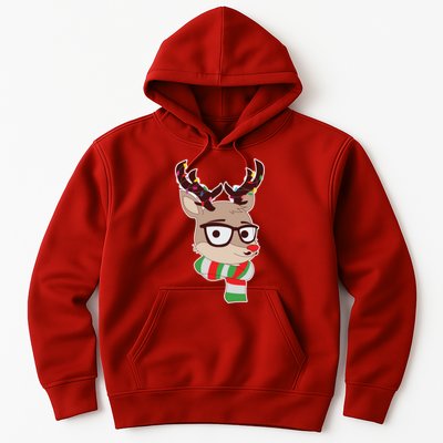 Hipster Red Nose Reindeer Christmas Lights Hoodie