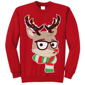 Hipster Red Nose Reindeer Christmas Lights Sweatshirt