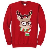 Hipster Red Nose Reindeer Christmas Lights Sweatshirt