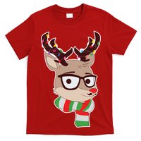 Hipster Red Nose Reindeer Christmas Lights T-Shirt