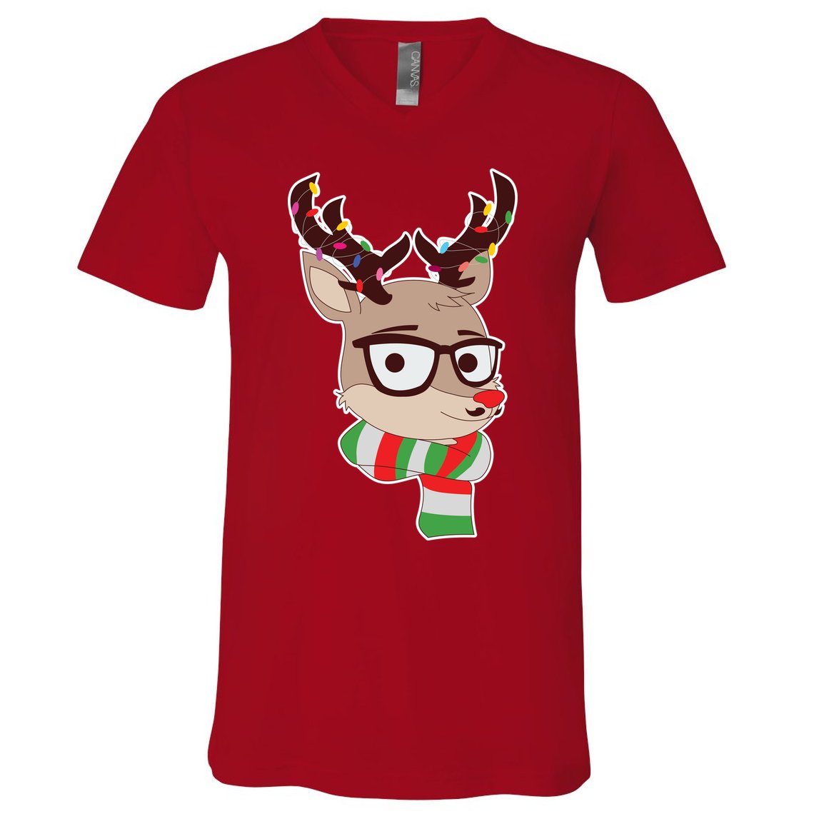 Hipster Red Nose Reindeer Christmas Lights V-Neck T-Shirt