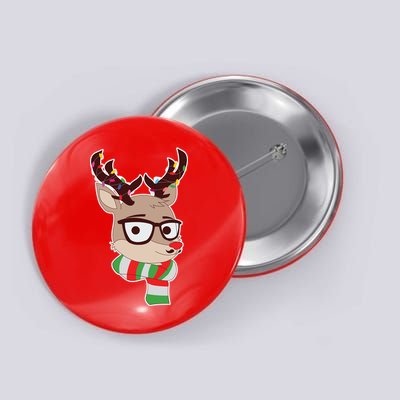 Hipster Red Nose Reindeer Christmas Lights Button