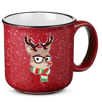 Hipster Red Nose Reindeer Christmas Lights 15oz Campfire Ceramic Mug