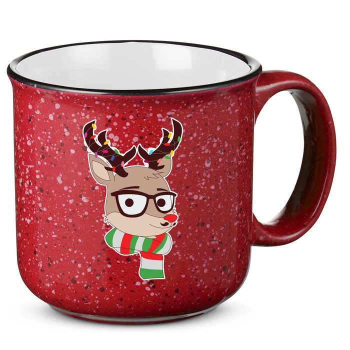 Hipster Red Nose Reindeer Christmas Lights 15oz Campfire Ceramic Mug