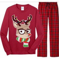 Hipster Red Nose Reindeer Christmas Lights Long Sleeve Pajama Set