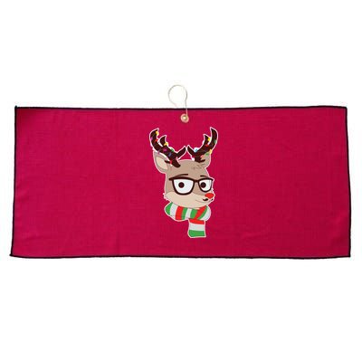 Hipster Red Nose Reindeer Christmas Lights Large Microfiber Waffle Golf Towel