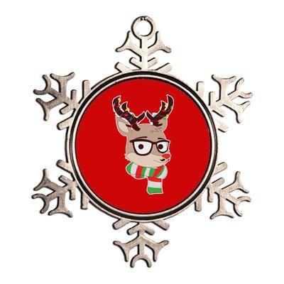 Hipster Red Nose Reindeer Christmas Lights Metallic Star Ornament