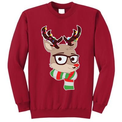 Hipster Red Nose Reindeer Christmas Lights Tall Sweatshirt
