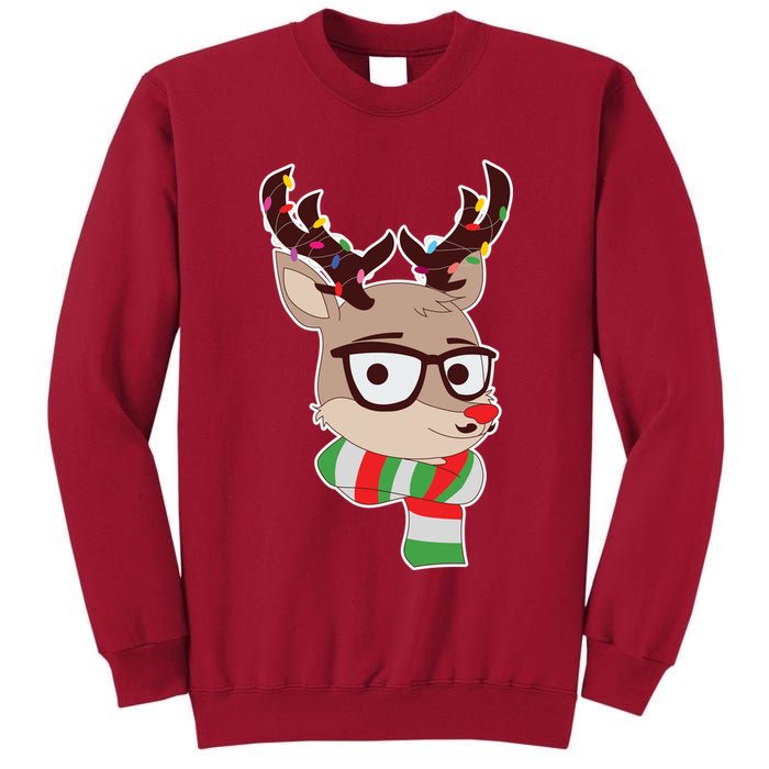 Hipster Red Nose Reindeer Christmas Lights Tall Sweatshirt