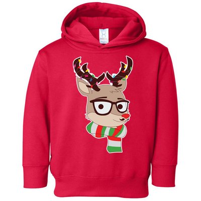 Hipster Red Nose Reindeer Christmas Lights Toddler Hoodie