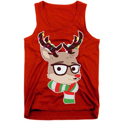 Hipster Red Nose Reindeer Christmas Lights Tank Top