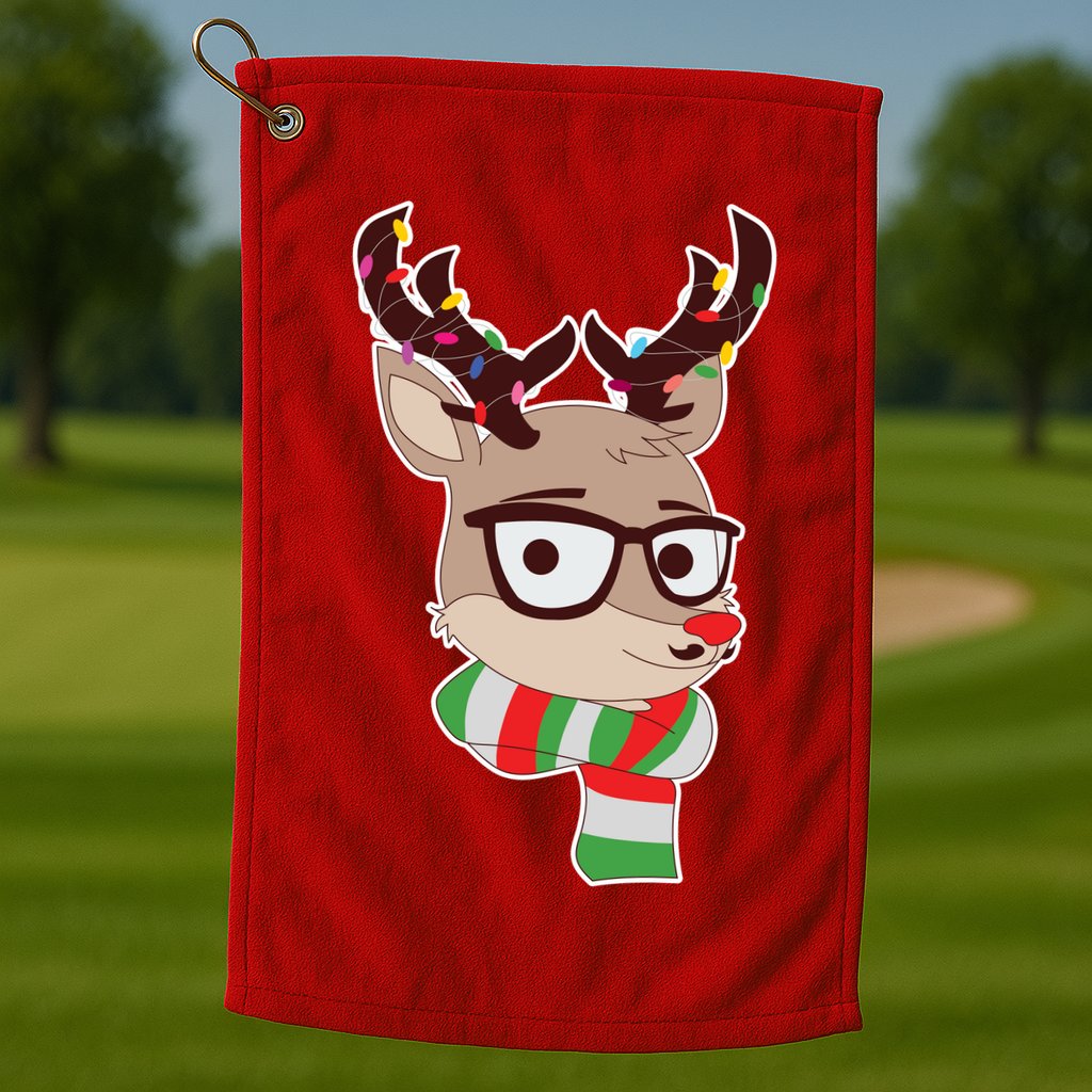Hipster Red Nose Reindeer Christmas Lights Golf Towel