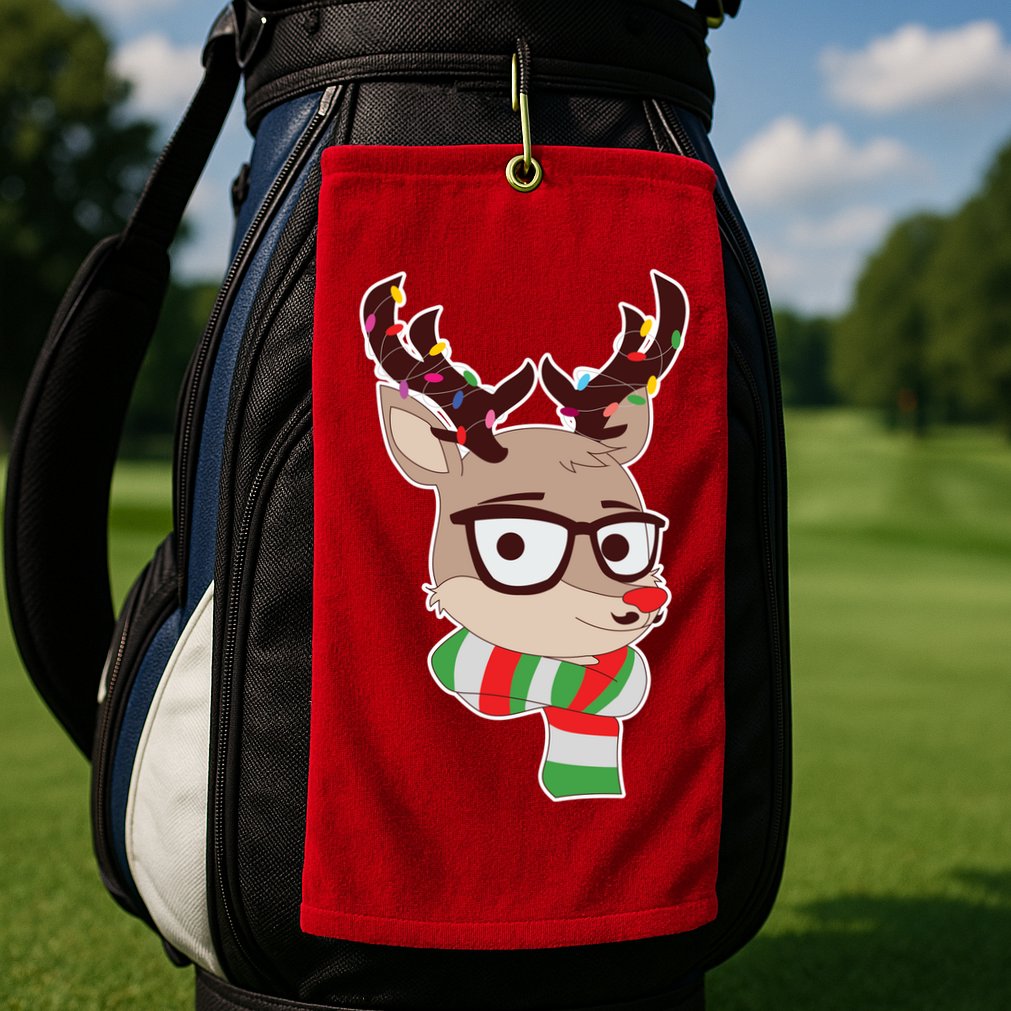 Hipster Red Nose Reindeer Christmas Lights Golf Towel