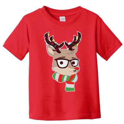 Hipster Red Nose Reindeer Christmas Lights Toddler T-Shirt