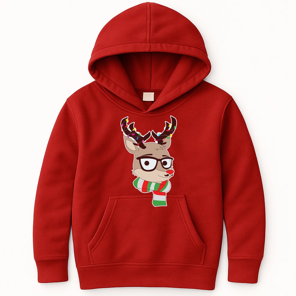 Hipster Red Nose Reindeer Christmas Lights Kids Hoodie