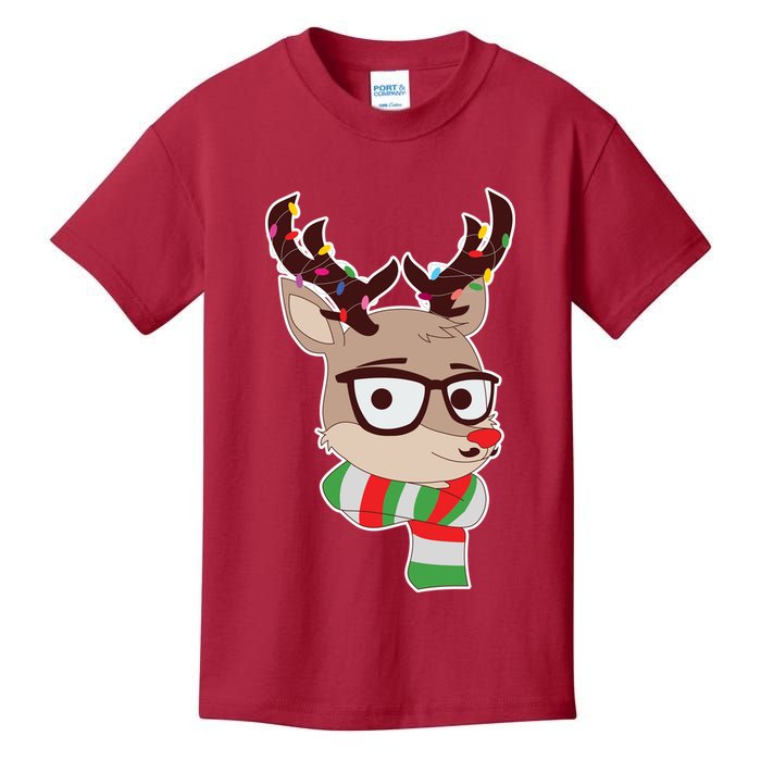 Hipster Red Nose Reindeer Christmas Lights Kids T-Shirt