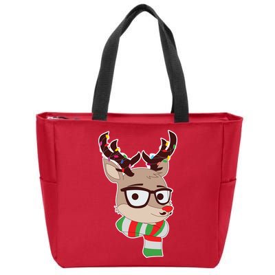 Hipster Red Nose Reindeer Christmas Lights Zip Tote Bag