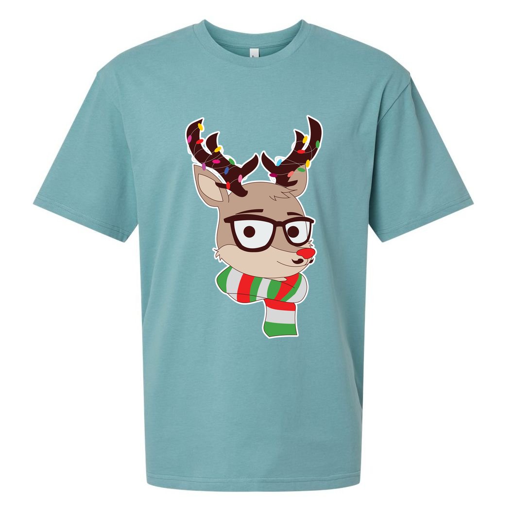 Hipster Red Nose Reindeer Christmas Lights Sueded Cloud Jersey T-Shirt