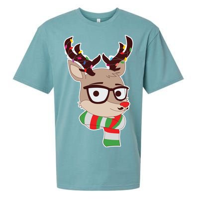 Hipster Red Nose Reindeer Christmas Lights Sueded Cloud Jersey T-Shirt