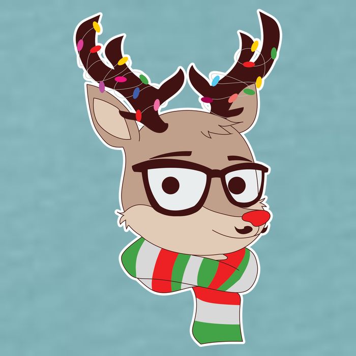 Hipster Red Nose Reindeer Christmas Lights Sueded Cloud Jersey T-Shirt